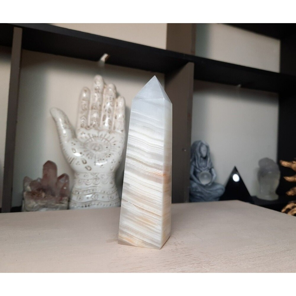 White Striped Calcite Crystal Tower